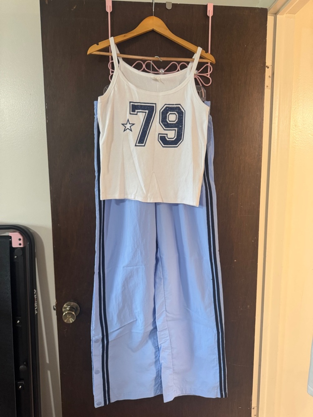 No Boundaries White Ribbed Graphic Tank with Baby Blue Joggers (Set)